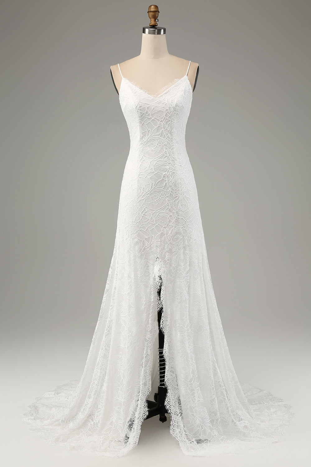 Ivory Mermaid Spaghetti Straps Long Wedding Dress with Slit Sexy
