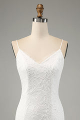 Ivory Mermaid Spaghetti Straps Long Wedding Dress with Slit Sexy