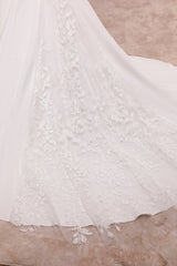 Ivory Mermaid Sweetheart V-Neck Court Train Bridal Dress With Appliqued Lace Off Shoulder