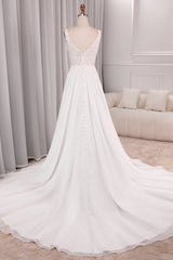 Ivory A Line Square Neck Corset Court Train Bridal Dress With Slit Long