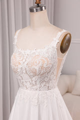 Ivory A Line Square Neck Corset Court Train Bridal Dress With Slit Long