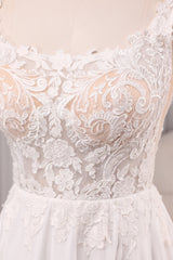 Ivory A Line Square Neck Corset Court Train Bridal Dress With Slit Long
