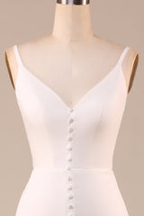 Ivory Spaghetti Straps V-Neck Sweep Train Wedding Dress With Slit Sexy
