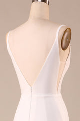 Ivory Spaghetti Straps V-Neck Sweep Train Wedding Dress With Slit Sexy