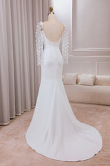 Ivory Trumpet Sweep Train Long Sleeves Bridal Dress with 3D Appliques Sexy