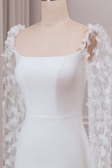 Ivory Trumpet Sweep Train Long Sleeves Bridal Dress with 3D Appliques Sexy