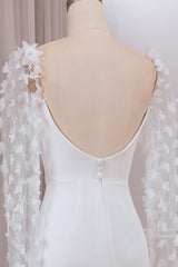Ivory Trumpet Sweep Train Long Sleeves Bridal Dress with 3D Appliques Sexy