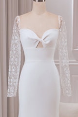 Ivory Trumpet Sweetheart Neck Satin Bridal Dress with Lace Long Sleeves Sexy