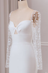 Ivory Trumpet Sweetheart Neck Satin Bridal Dress with Lace Long Sleeves Sexy