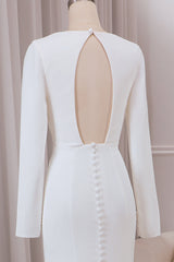 Ivory Mermaid Deep V-Neck Long Sleeves Crepe Wedding Dress with Front Slit Sexy