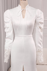 Elegant Ivory Mermaid High Neck Long Sleeve Modest Wedding Gown Sexy