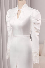 Elegant Ivory Mermaid High Neck Long Sleeve Modest Wedding Gown Sexy