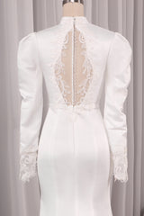 Elegant Ivory Mermaid High Neck Long Sleeve Modest Wedding Gown Sexy