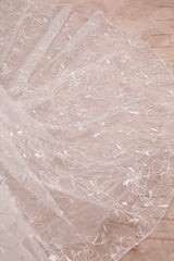Ivory A Line Spaghetti Straps Lace Chapel Train Sparkly Bridal Dresses With Slit V-neck