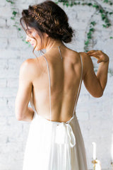 Sexy A-Line Deep V-Neck Backless Chiffon Boho Wedding Dresses with Pleats