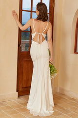 Simple Mermaid Boho Slip Dress Backless Long Wedding Dress