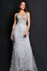 Jovani 03023 Prom Long Sleeveless Feather Dress