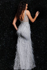 Jovani 03023 Prom Long Sleeveless Feather Dress