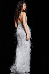 Jovani 03023 Prom Long Sleeveless Feather Dress