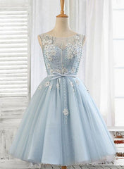 Light Blue Round Neckline Short Party Dress , Homecoming Dresses