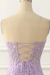 Lavender Strapless Mermaid Prom Dress With Appliques Off Shoulder Long