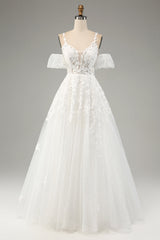 Ivory Ball-Gown Off The Shoulder Beaded Wedding Dress With Appliques Sexy