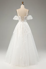Ivory Ball-Gown Off The Shoulder Beaded Wedding Dress With Appliques Sexy