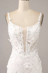 Ivory Mermaid Spaghetti Straps Long Corset Wedding Dress with Appliques Sexy