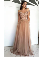 Custom Made A Line Off Shoulder Tulle Lace Prom Dresses, Off Shoulder Formal Dresses, Graduation Dresses