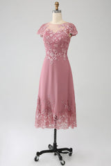 A-Line Scoop Illusion Tea-Length Mother of the Bride Dress With Sequins
