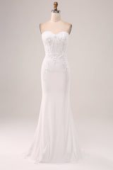 Stylish Ivory Mermaid Sweetheart Corset Wedding Dress with Lace Appliques Off Shoulder