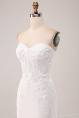 Stylish Ivory Mermaid Sweetheart Corset Wedding Dress with Lace Appliques Off Shoulder