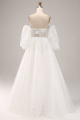 Ivory A Line Sweetheart Off The Shoulder Corset Wedding Dress with Appliques Sexy