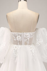 Ivory A Line Sweetheart Off The Shoulder Corset Wedding Dress with Appliques Sexy