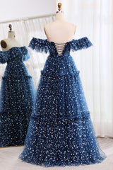 Navy Off The Shoulder Corset Long Tull Prom Dress Sexy