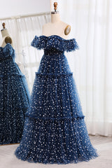 Navy Off The Shoulder Corset Long Tull Prom Dress Sexy
