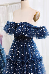 Navy Off The Shoulder Corset Long Tull Prom Dress Sexy
