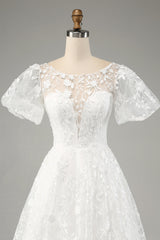 Ivory Ball-Gown/Princess Embroidered Long Wedding Dress with Short Sleeves Beautiful