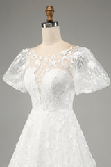 Ivory Ball-Gown/Princess Embroidered Long Wedding Dress with Short Sleeves Beautiful