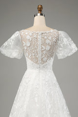 Ivory Ball-Gown/Princess Embroidered Long Wedding Dress with Short Sleeves Beautiful