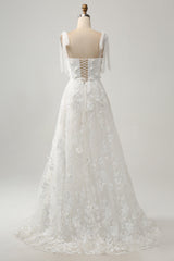 Ivory A-Line Spaghetti Straps Tulle Corset Tiered Long Wedding Dress With Appliques Beautiful