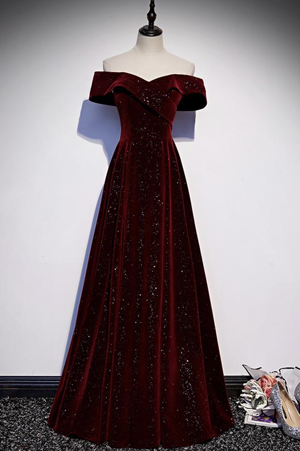 Burgundy velvet long prom dress evening dress HZ0319