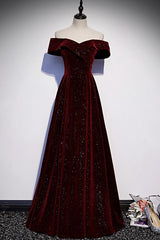 Burgundy velvet long prom dress evening dress HZ0319