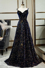 Sparkly Long A-line Lace Up Back Evening Prom Dresses Party Dress HZ0319