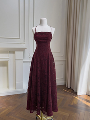Wine Red Lace Cross Back Prom Dresses Burgundy Dress Outfit Wedding