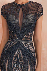 Gorgeous Grey Cap Sleeve Beaded Mermaid Dress