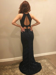 Mermaid Open Back Red Elastic Satin Long Beading Prom Dress