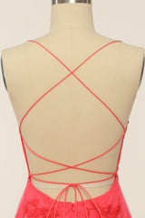 Coral Backless Long Prom Dress with Appliques