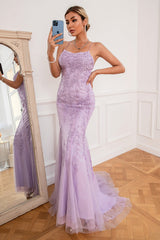 Coral Backless Long Prom Dress with Appliques