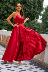 Burgundy Satin Prom Dress
